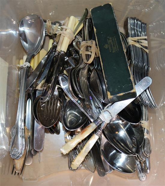 Silver pistol forks & mixed plated cutlery